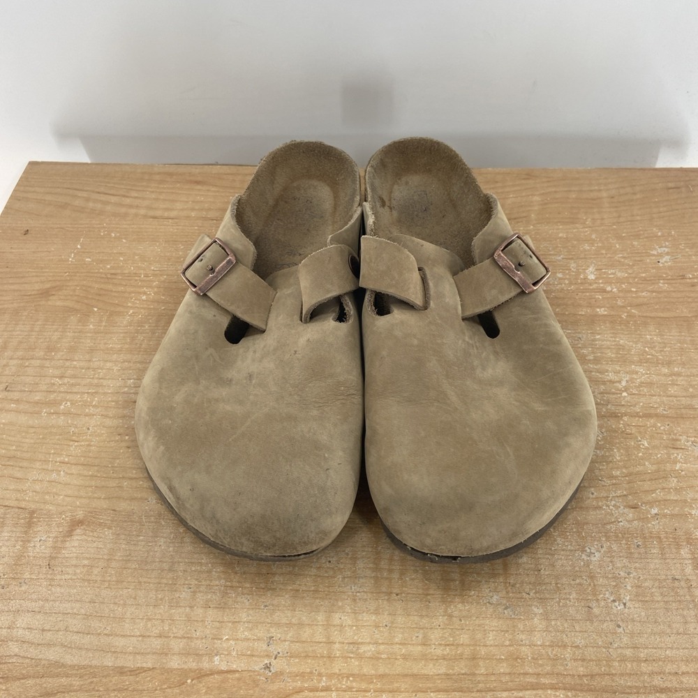 Birkenstock Taupe Suede Clog Sandals with Buckle